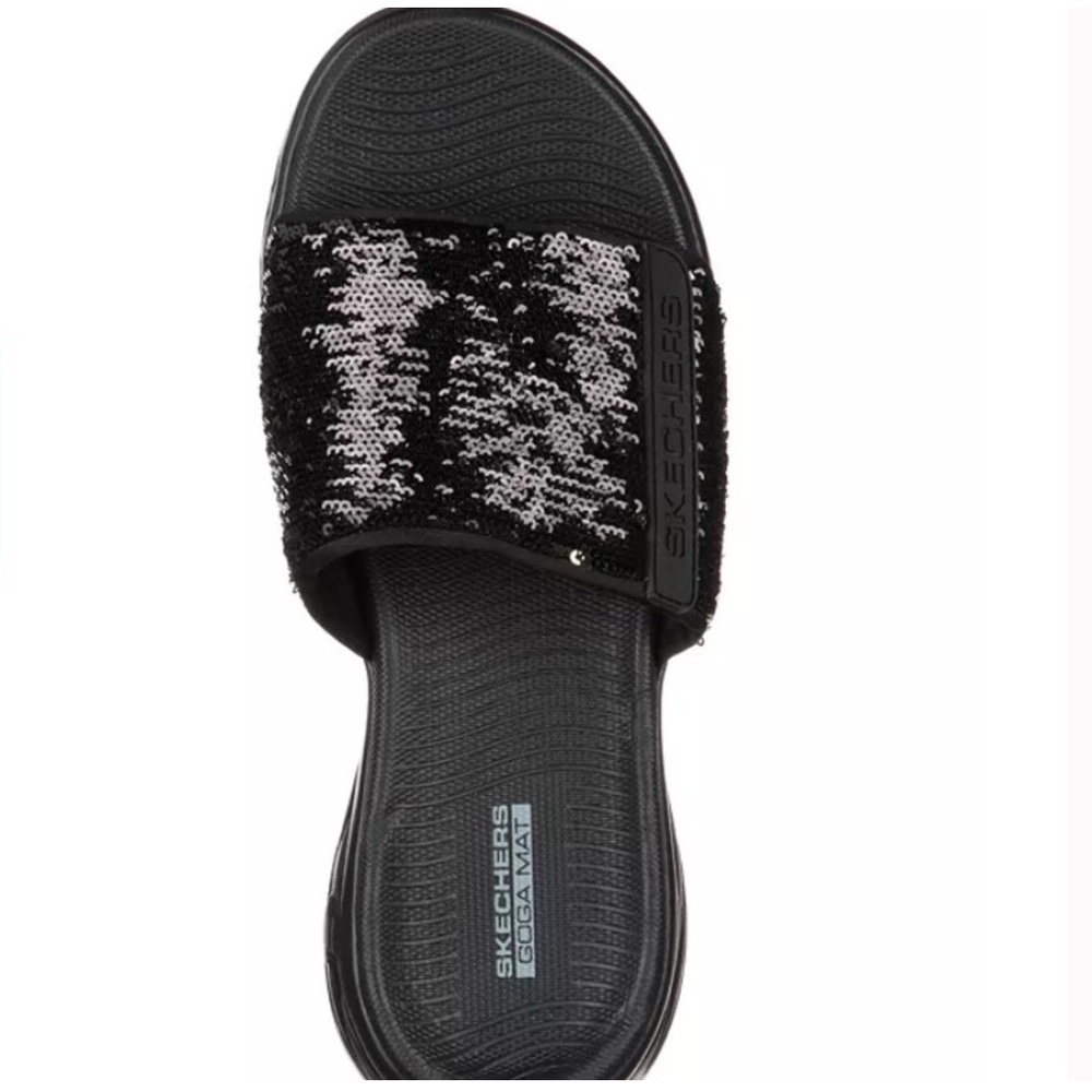 SKECHERS BLACK SEQUIN SLIDE SANDAL - Picture 3 of 9